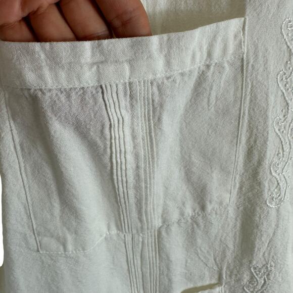 e.c.c White 100% Natural Cotton Embroidered Pleated Collared Button Up Shirt L - Picture 4 of 7